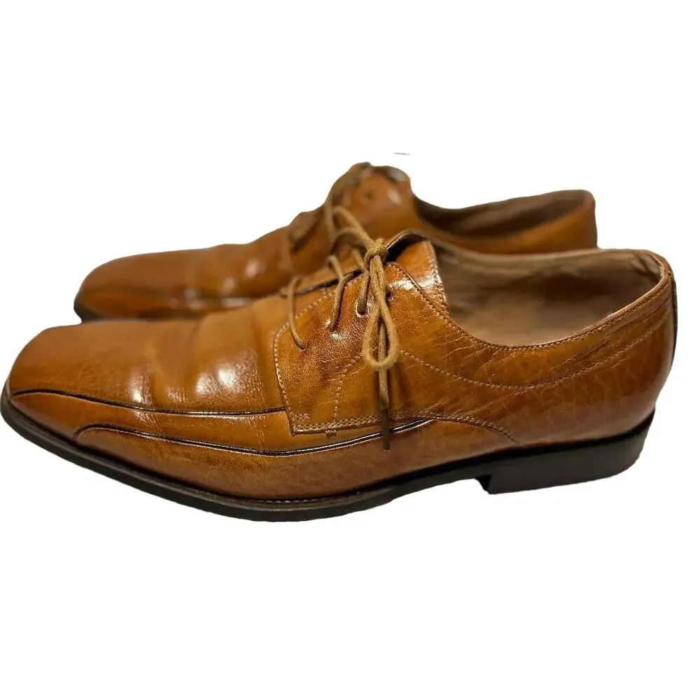 Mens “Fratelli Select” Leather Dress Oxford Shoe, Carmel Color, lace up,11 M